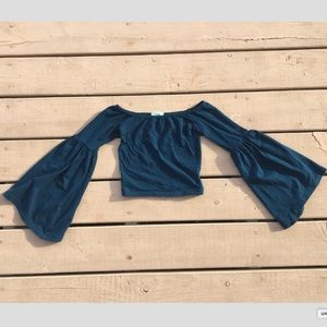 Truly Madly Deeply Teal Kelly Off the Shoulder Tee